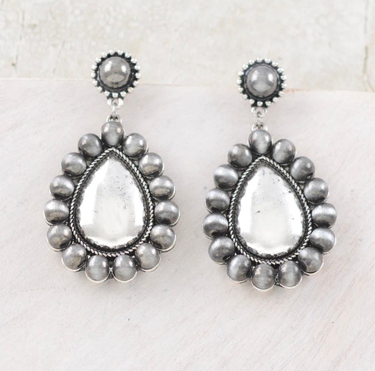 Navajo Pearl Teardrop Concho Earrings