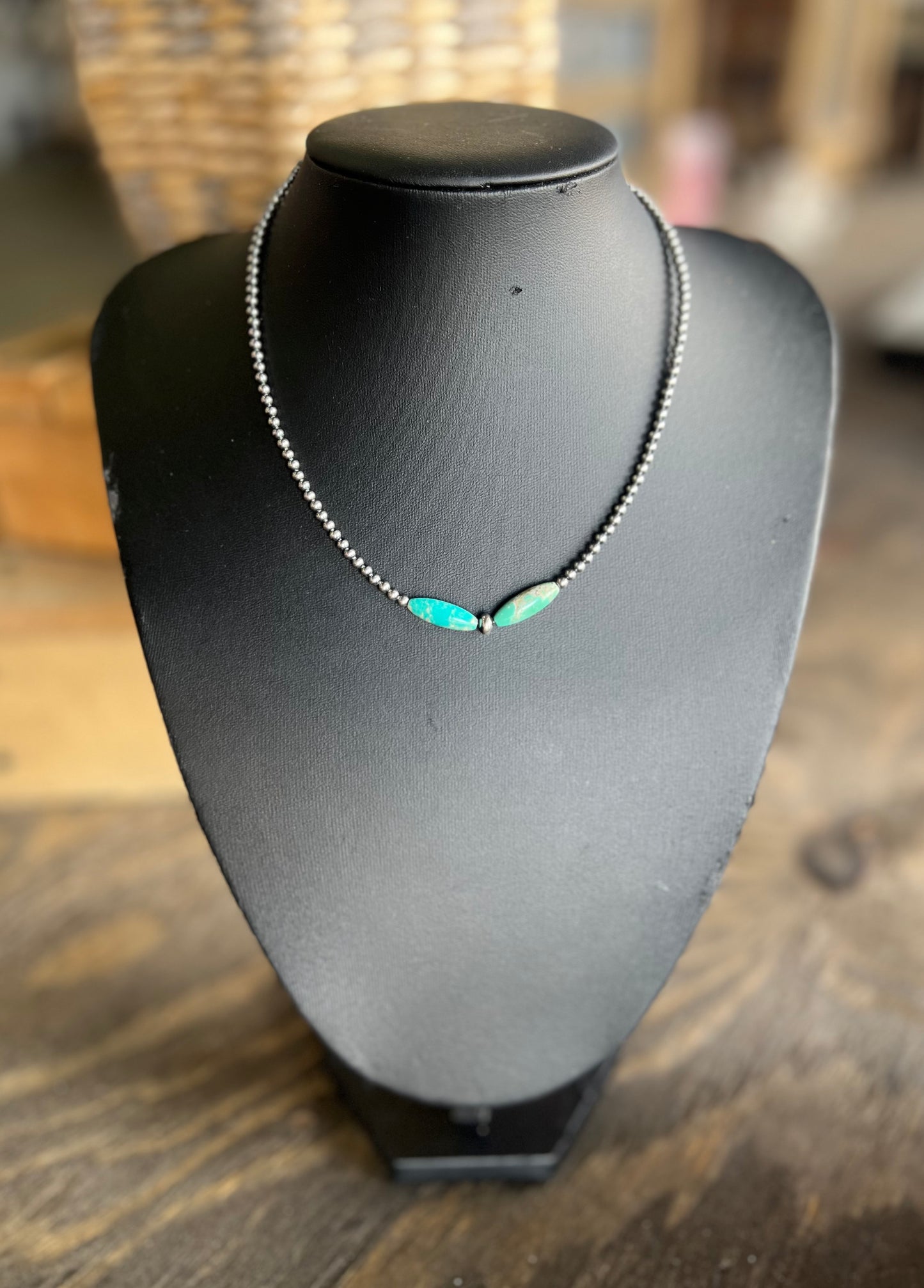 15 inch Sterling Silver Pearls & Torpedo Turquoise Necklace