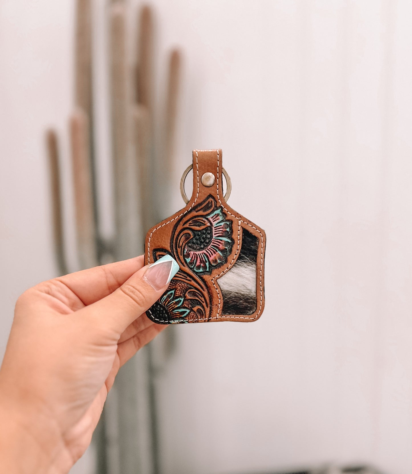 Petals & Posies Hand-tooled Leather Key Fob