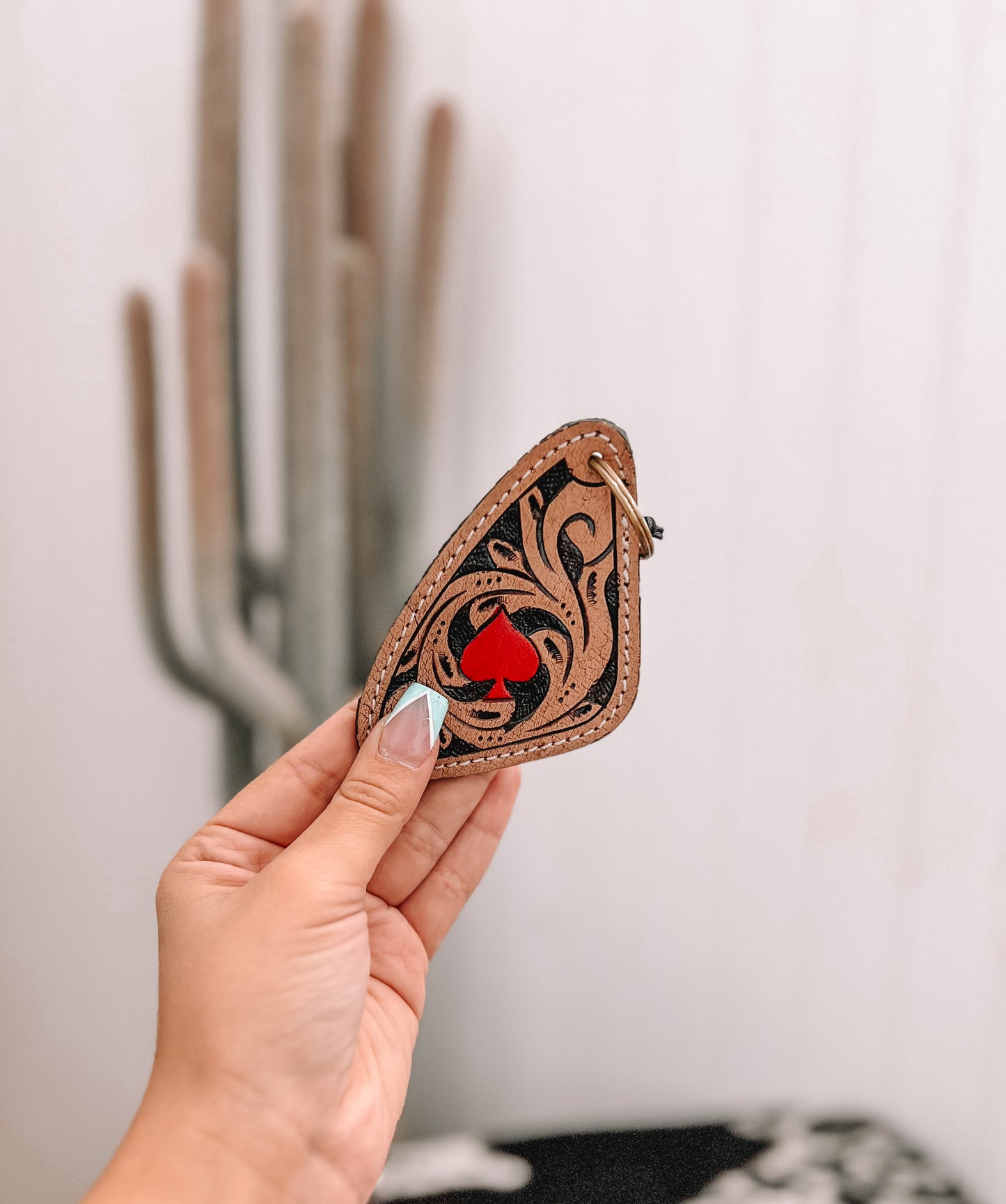 The Red Spade Hand-tooled Leather Keychain