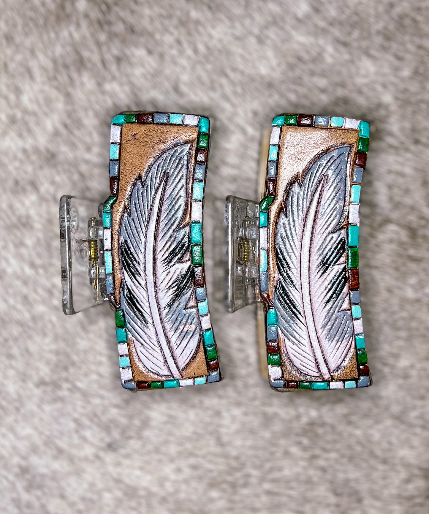 Feather Tooled Leather Claw Clip