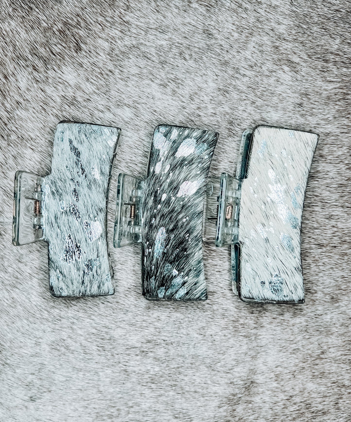 Silver Acid Wash Cowhide Claw Clip