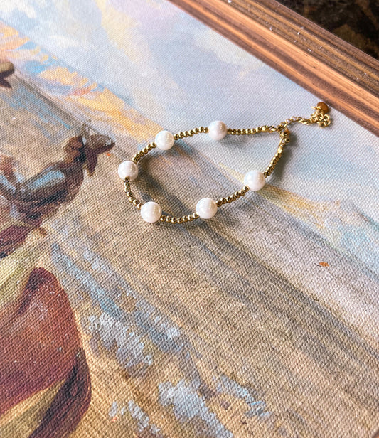 Gold Beaded Pearl Bracelet