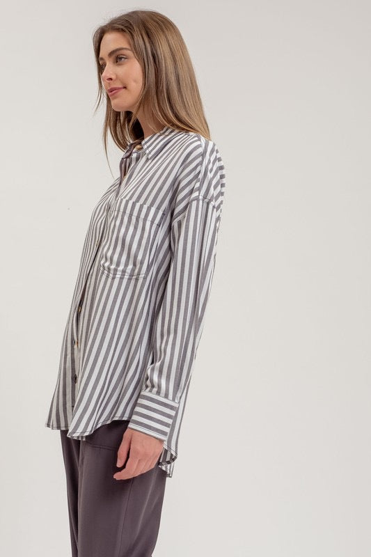 Stephanie Stripped Button Down *Charcoal