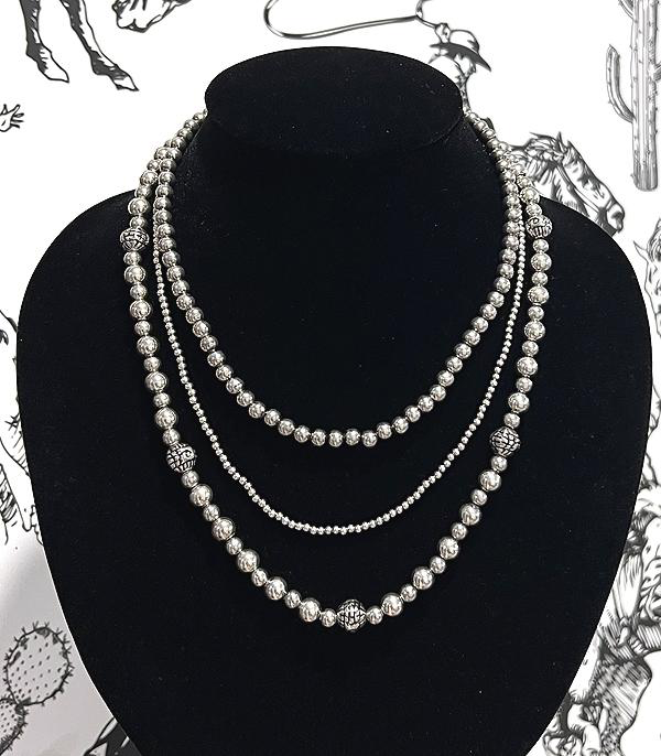 Silver Bead Layered Necklace