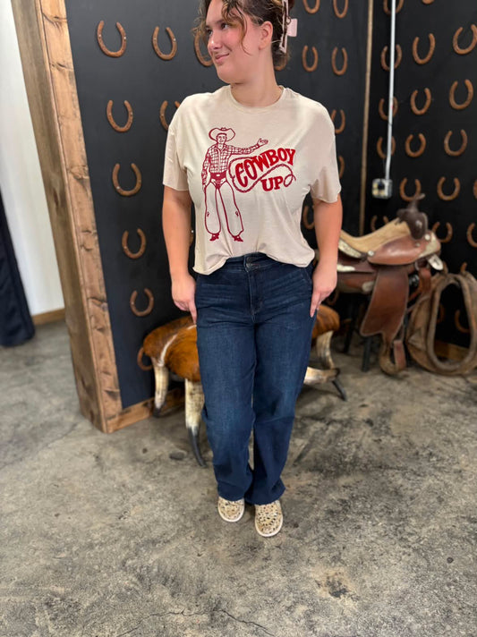 Cowboy Up Raw Hem Tee