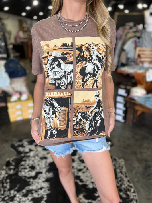 Cowboy Life Collage Mineral Wash Graphic Tee