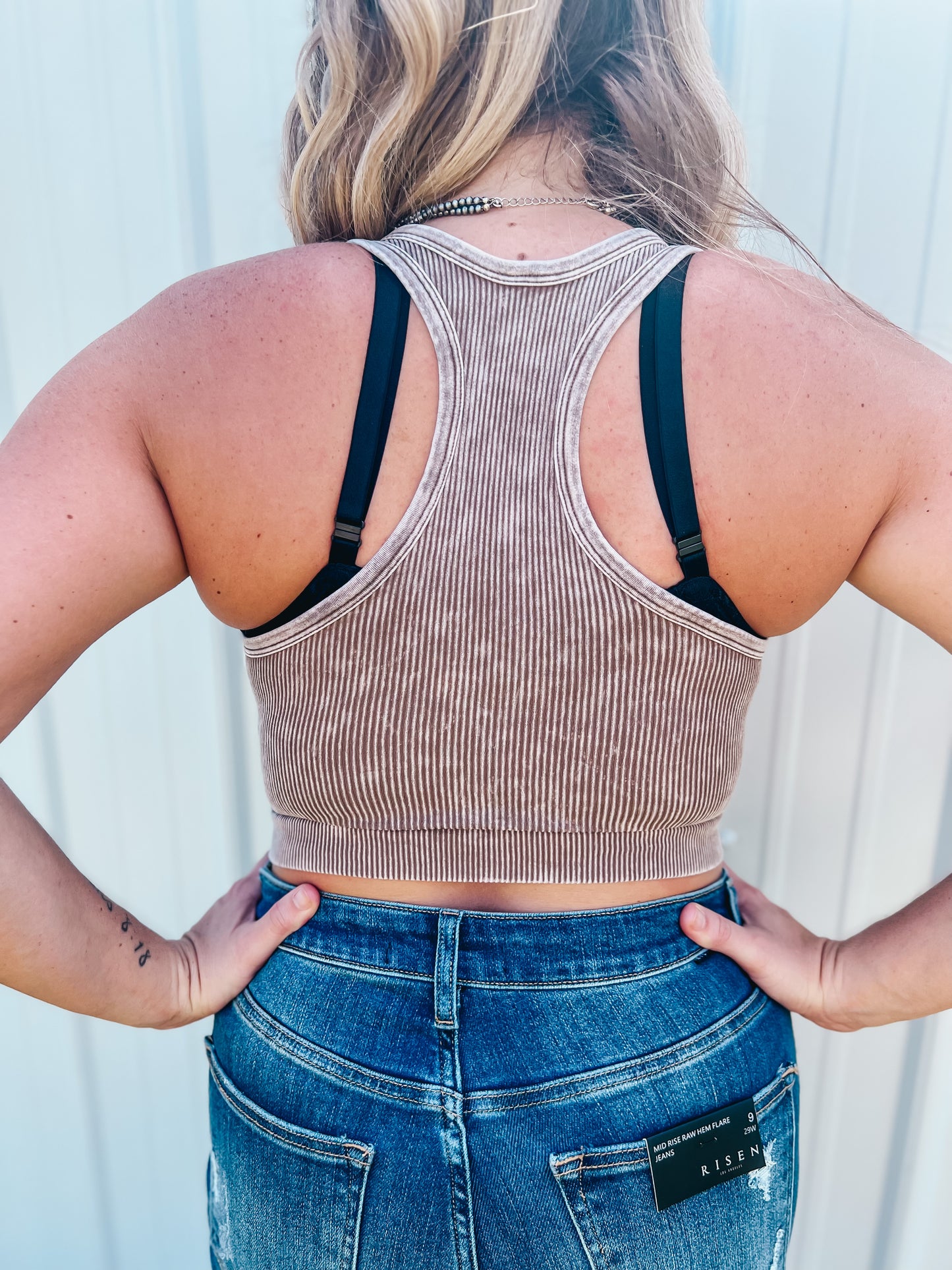 Mocha Mineral Wash V-Neck Crop Tank