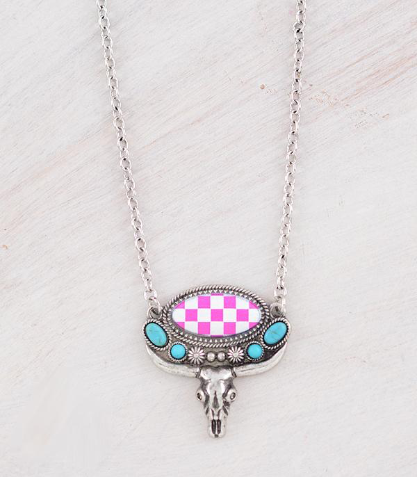 Checkered Cowskull Necklace