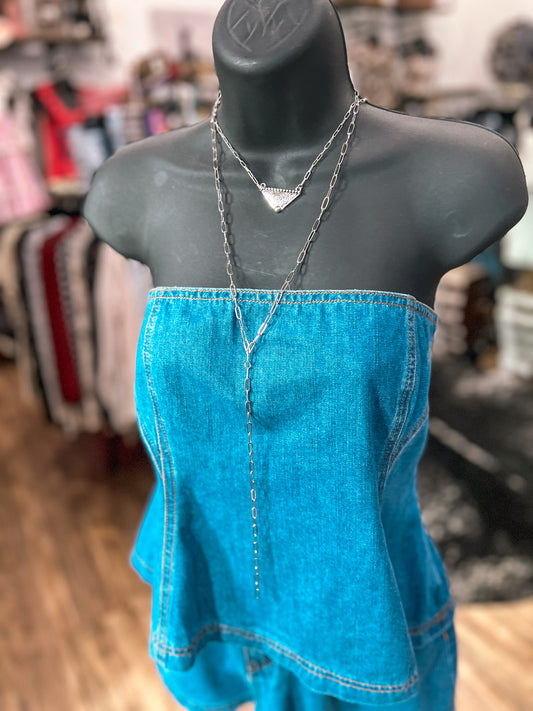 Silver Plated Lariat Chain Necklace