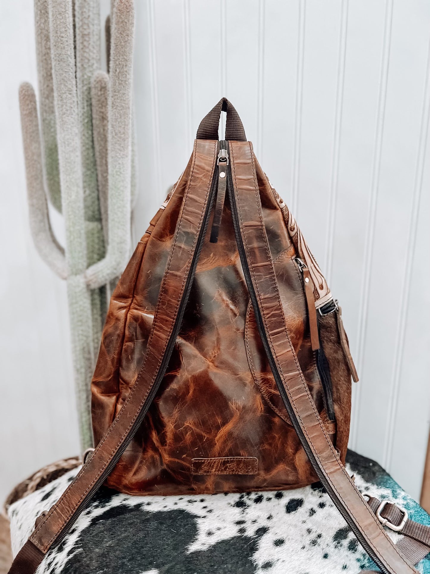 Tooled Leather Sling Bag