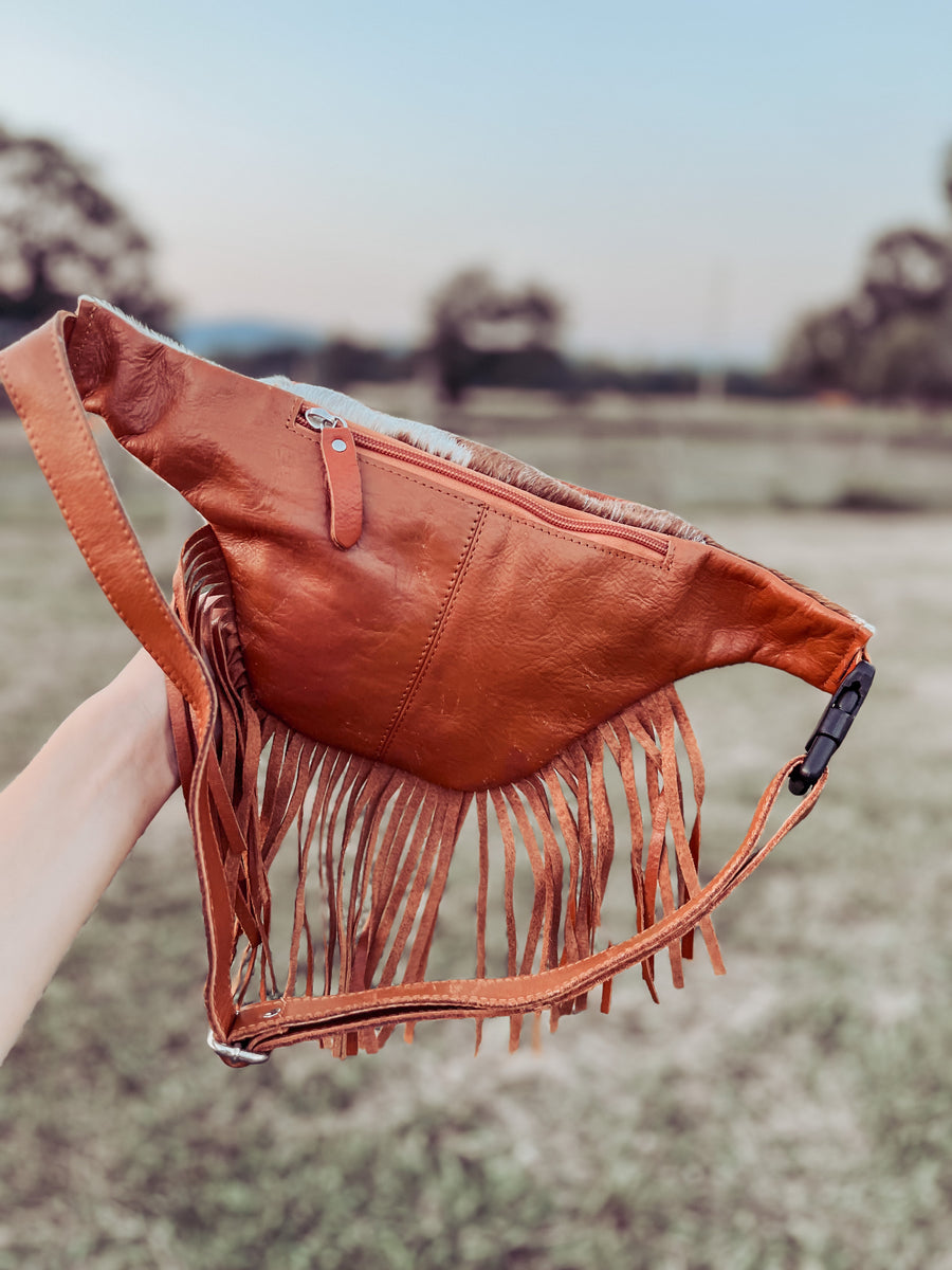 Frisco Tan & White Cowhide Fanny Pack/Bum Bag