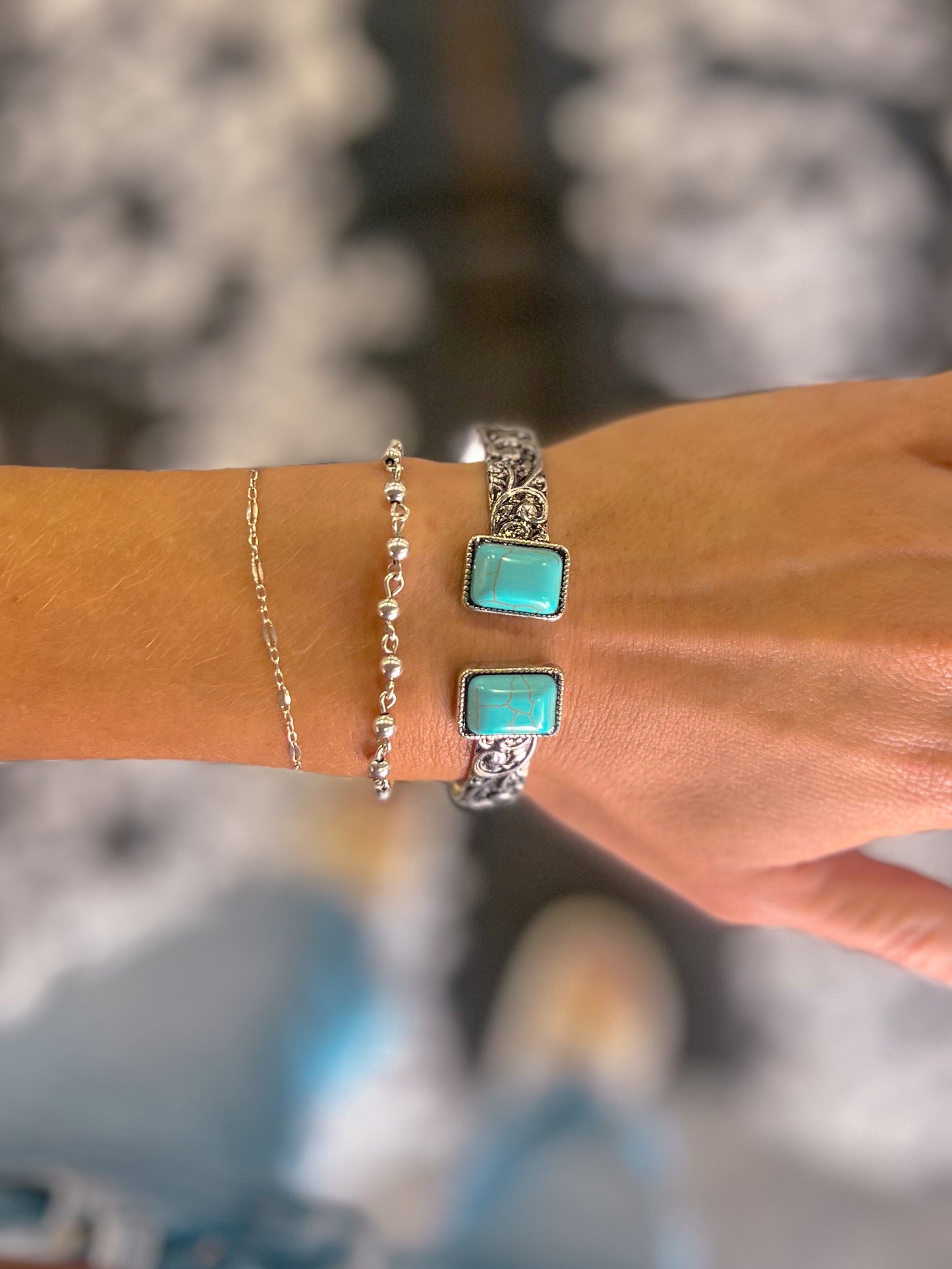 Turquoise & Tooled Cuff Bracelet
