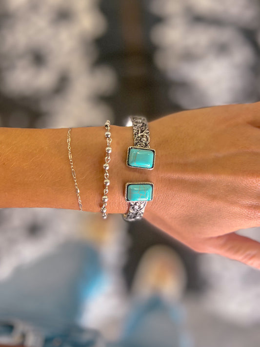 Turquoise & Tooled Cuff Bracelet
