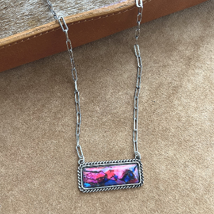 Cotton Candy Semi Stone Bar Necklace