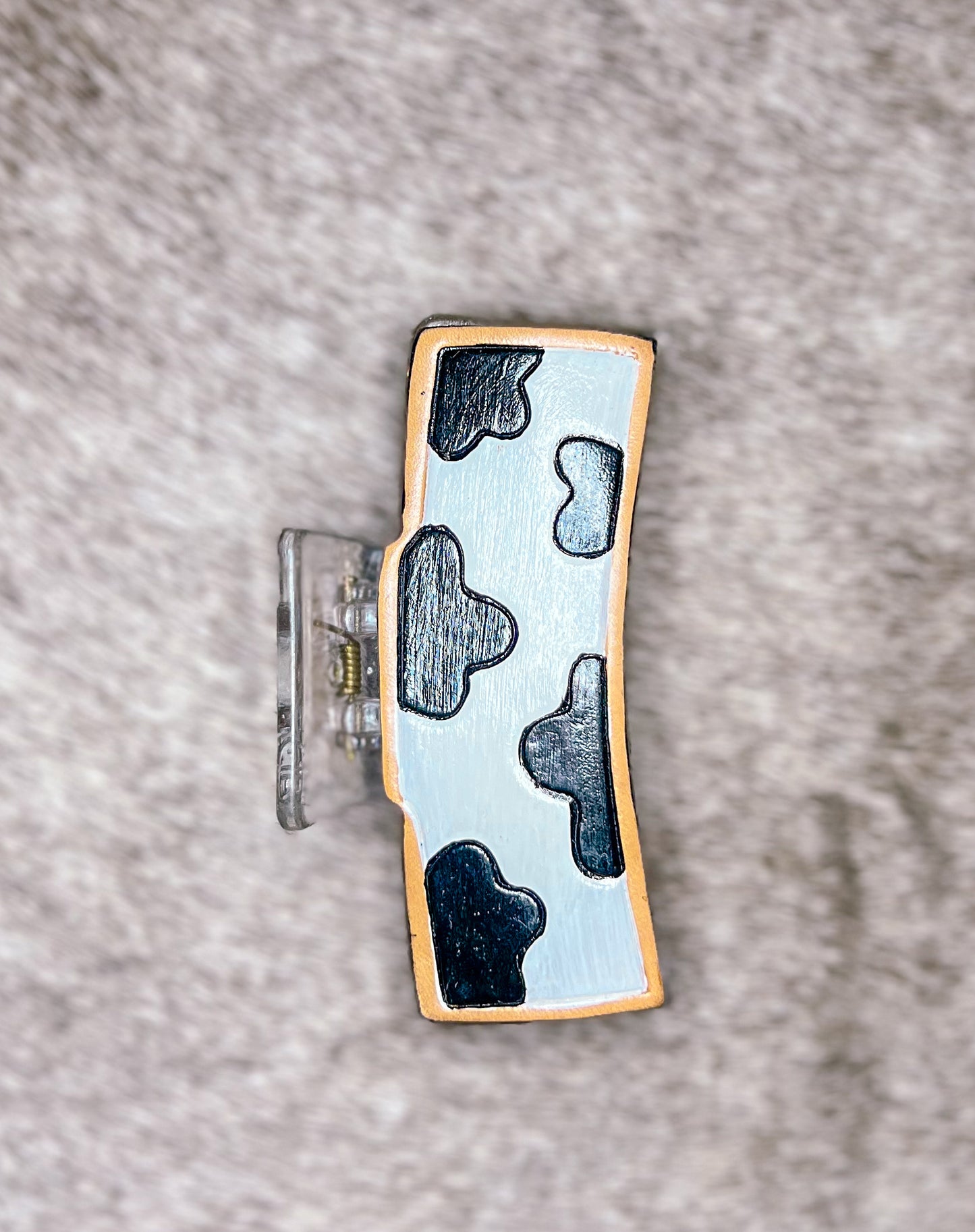 Cowprint Tooled Leather Claw Clip