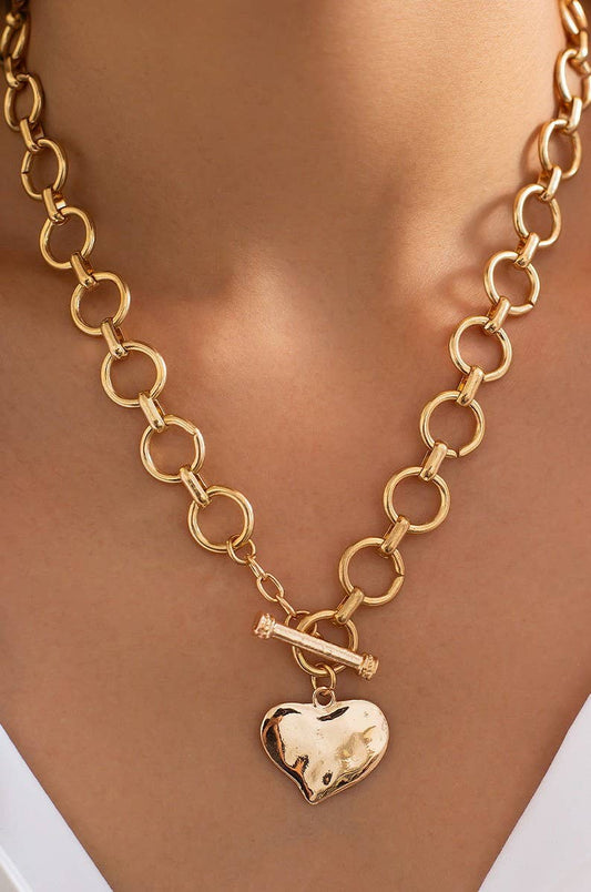 Notable Hammered Heart Front Toggle Necklace *Gold