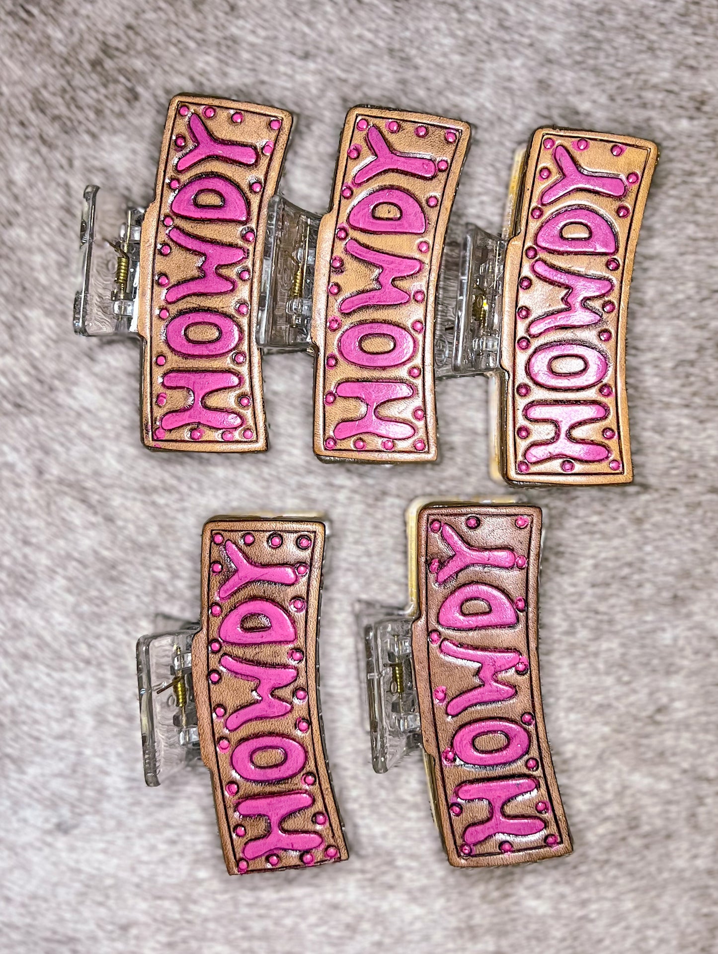 Pink Howdy Tooled Leather Claw Clip