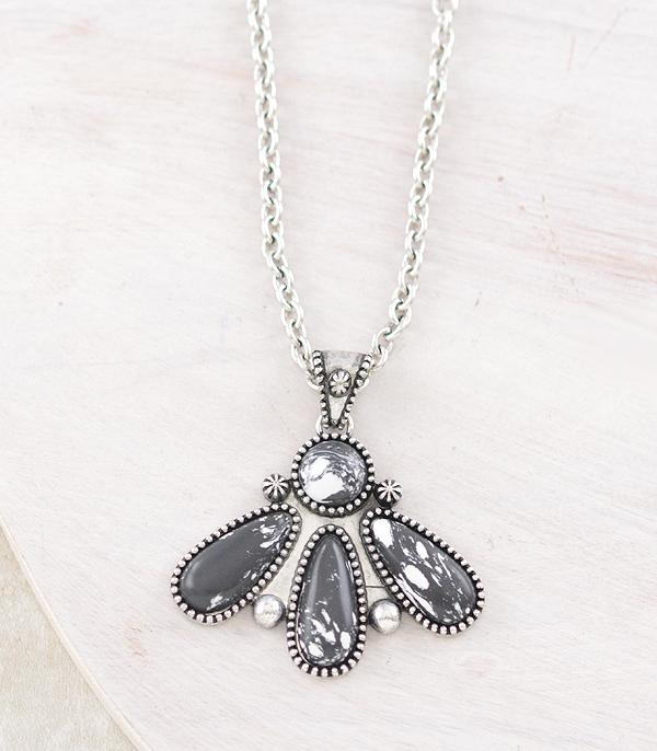 Semi Stone Cluster Necklace