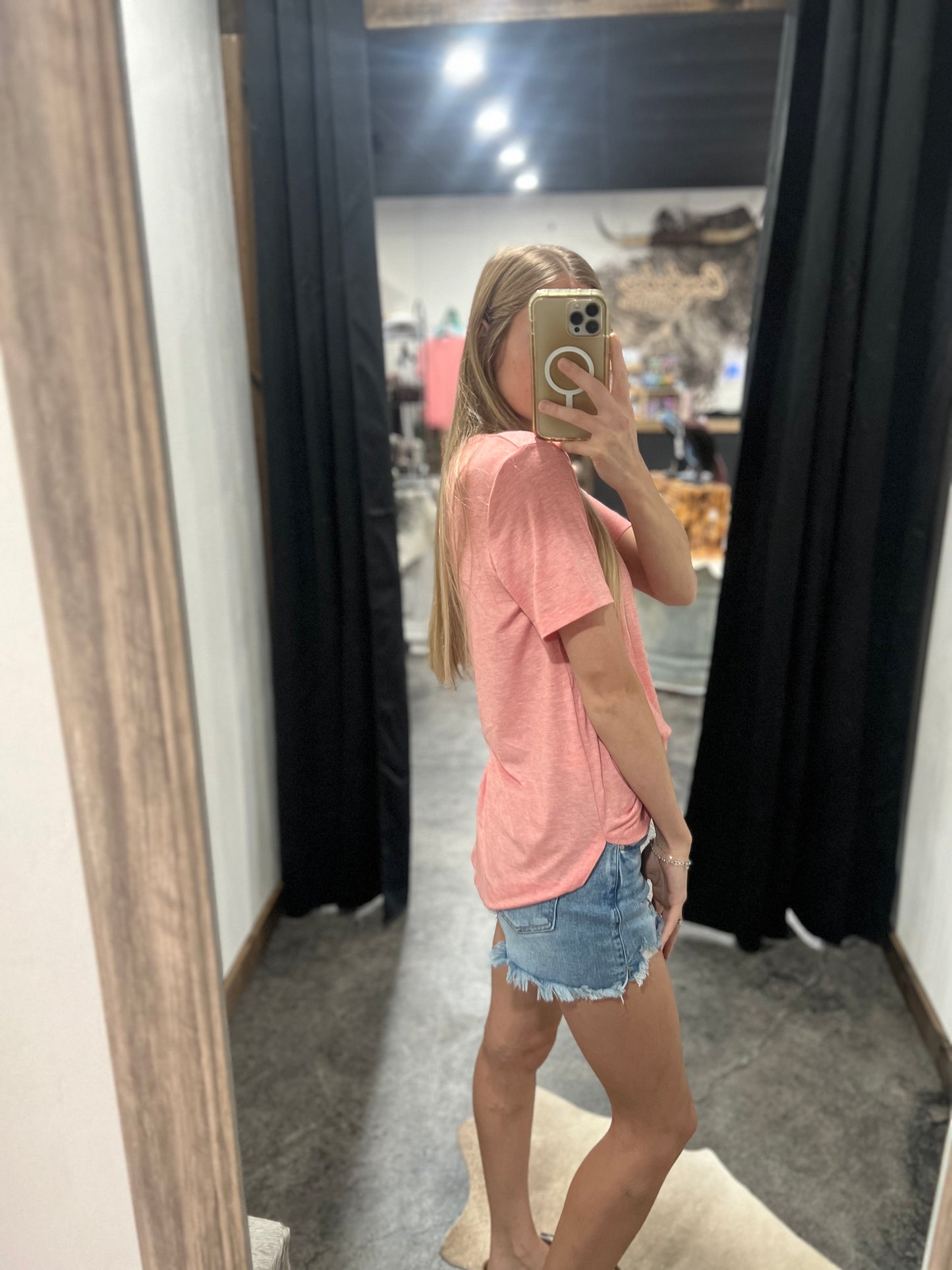 Peach Heathered Basic Tee