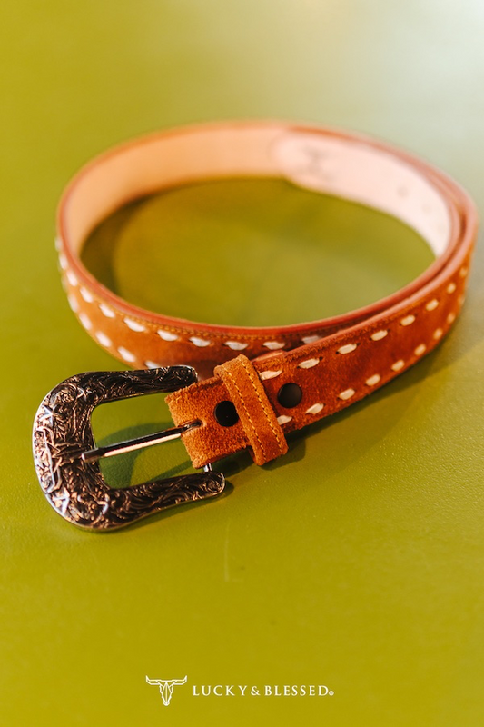 Tan Suede Buckstitch Belt
