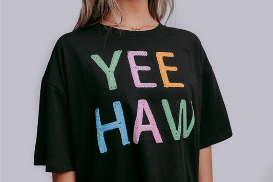 Yee Haw Rope Embroidered Crop Tee