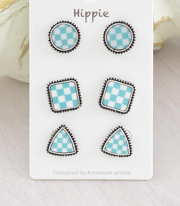 Checkered Earrings Set