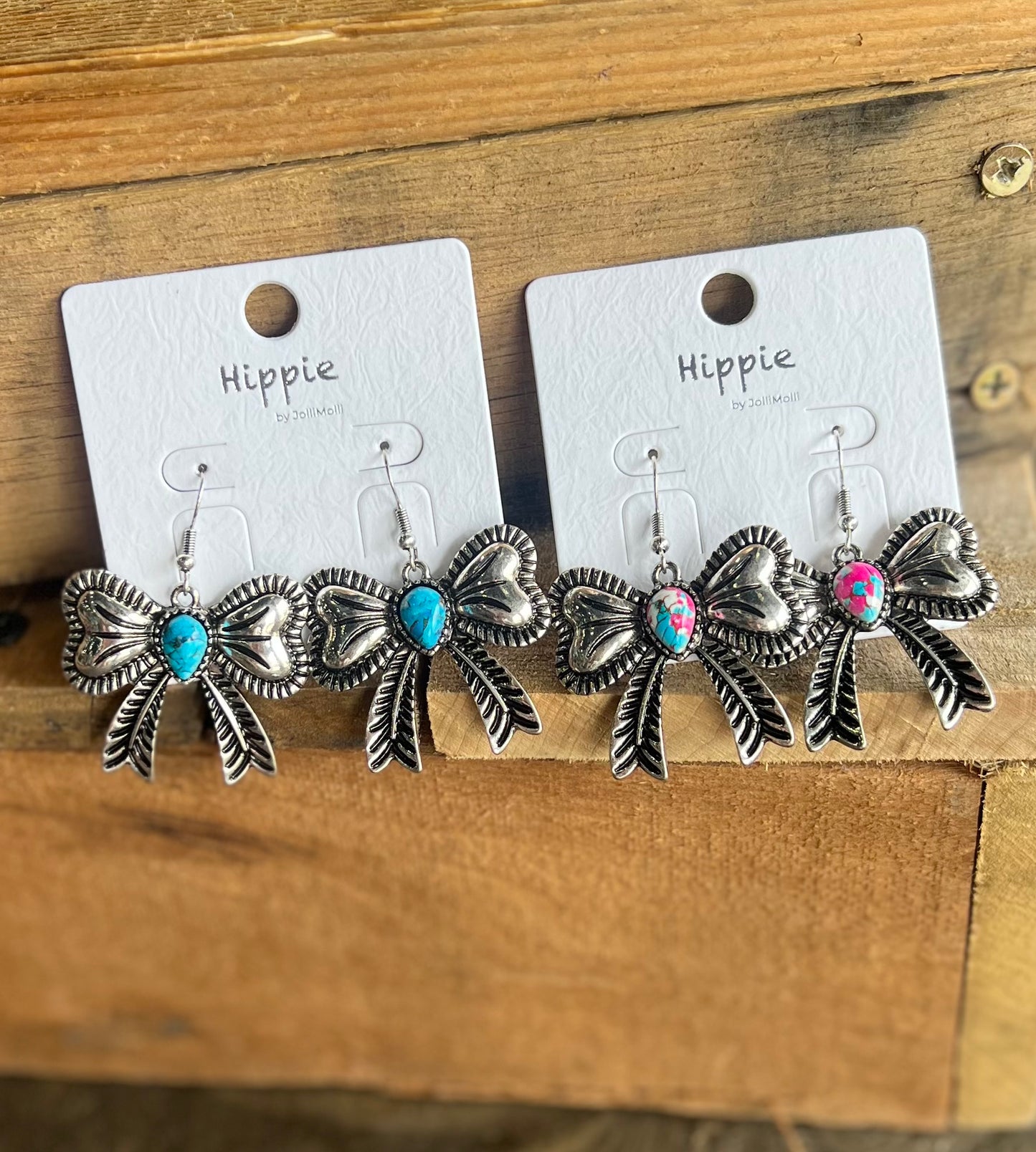 Semi Stone Bow Earrings