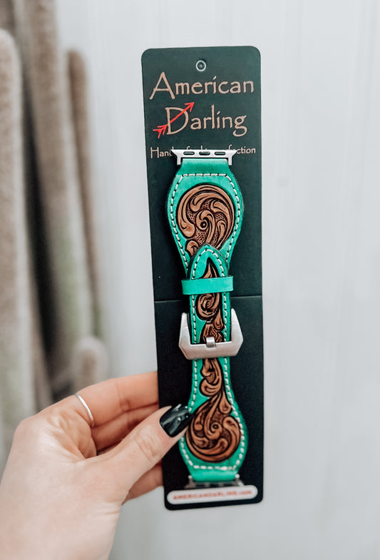 Turquoise Tooled Leather Apple Watch Band