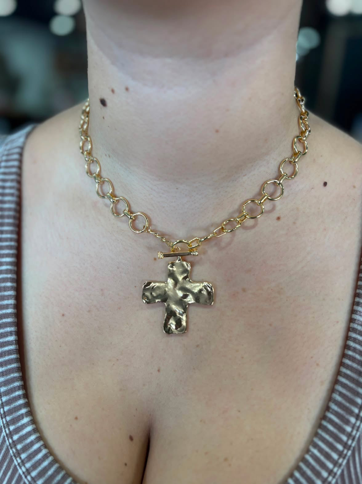 Hammered Cross Necklace