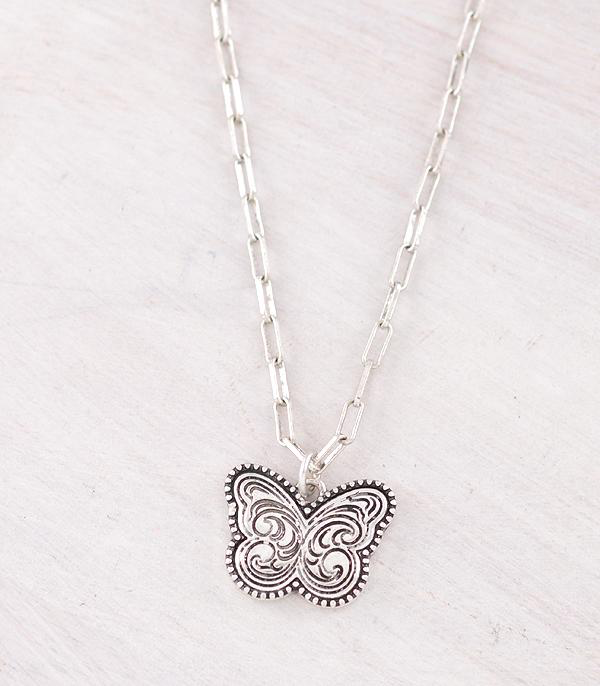 Tooling Butterfly Pendant Necklace