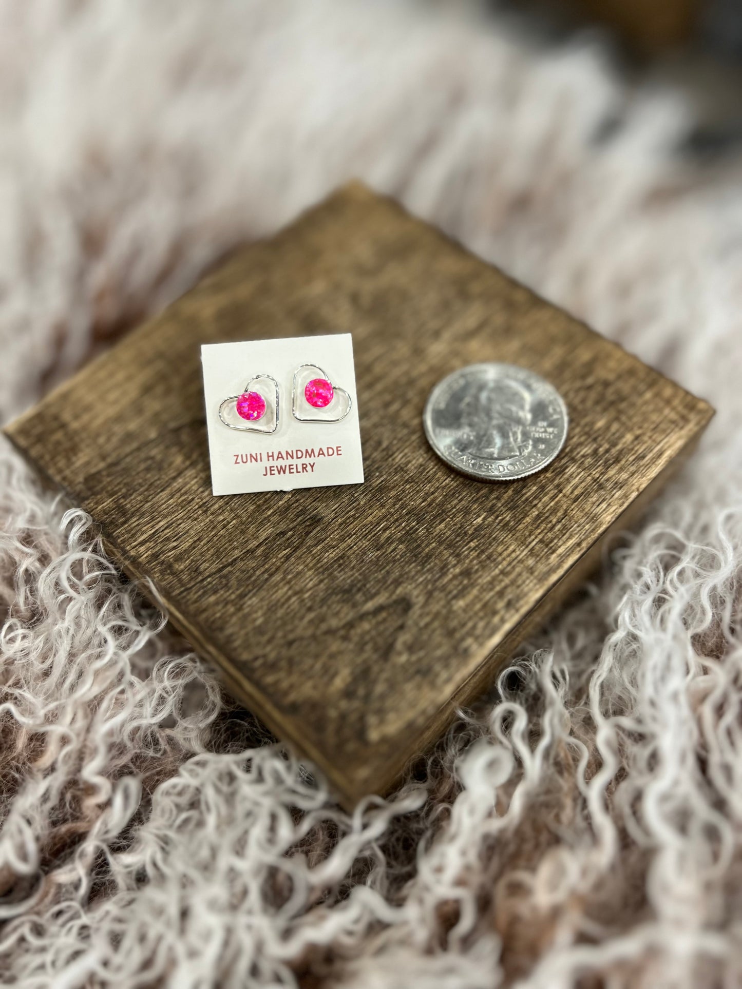 Pink Opal Heart Studs