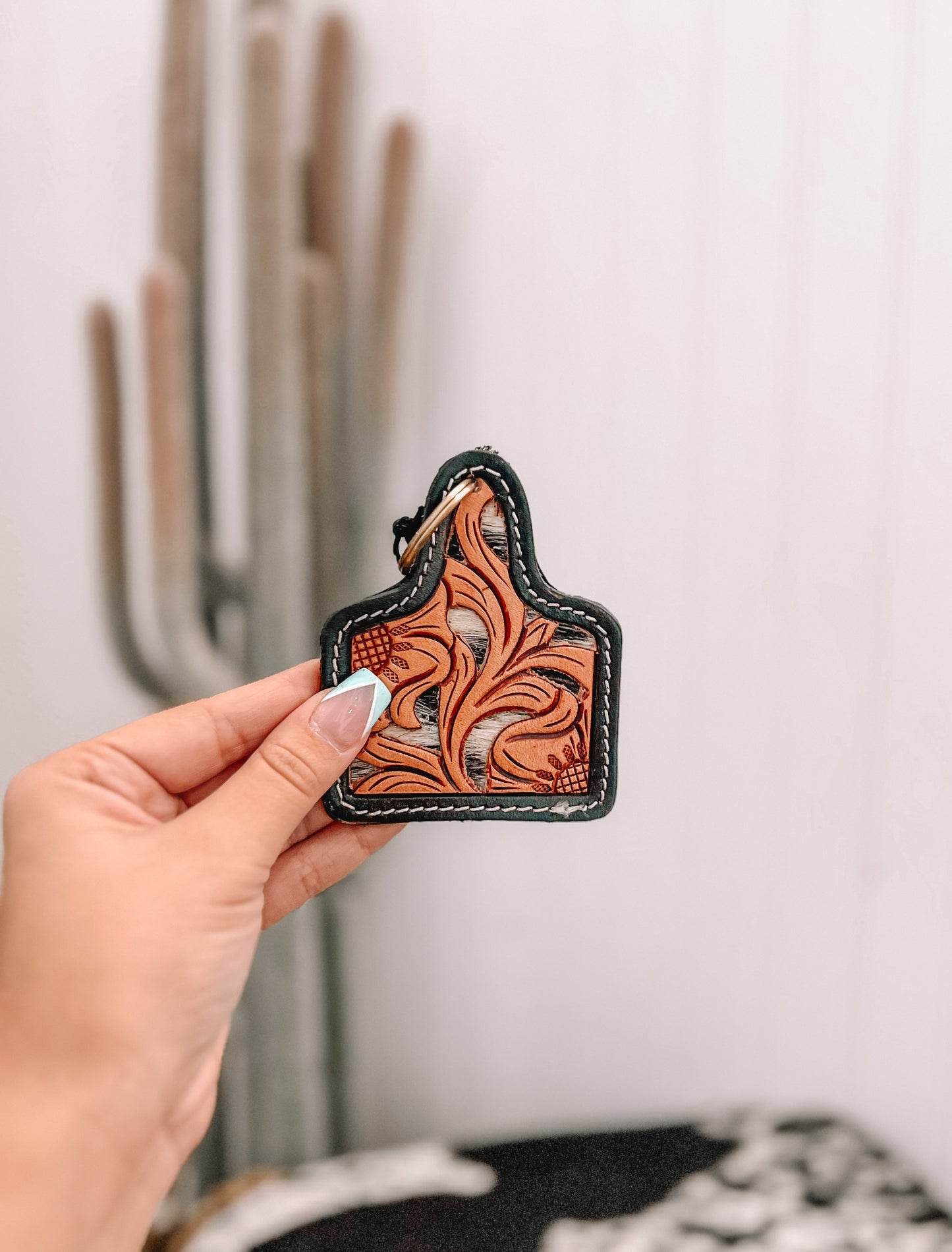 Goodnight Desert Hand-tooled Leather Key Fob