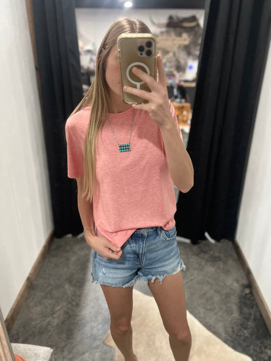 Peach Heathered Basic Tee
