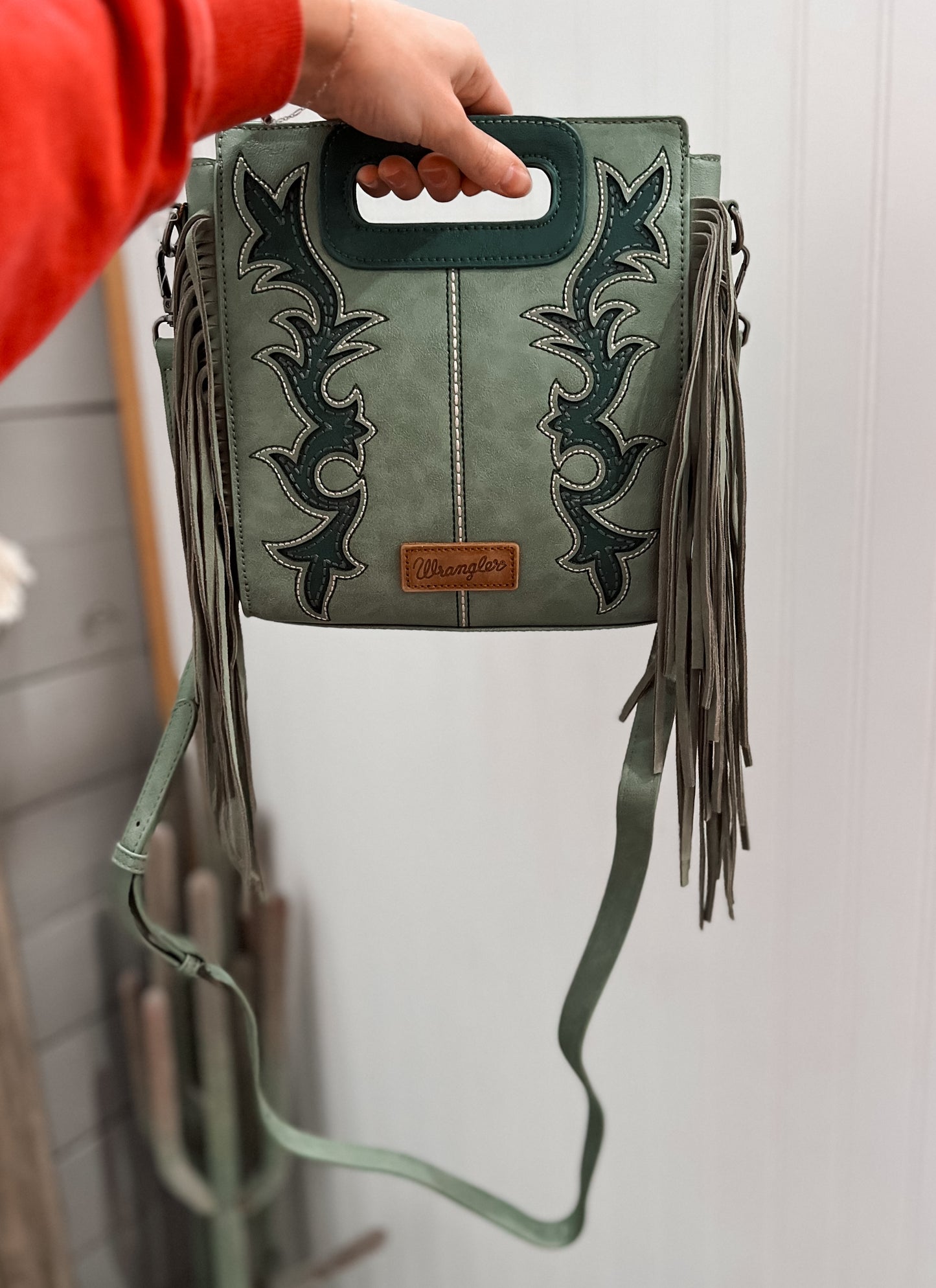 Wrangler Top Handle Boot Scroll Fringe Tote/Crossbody