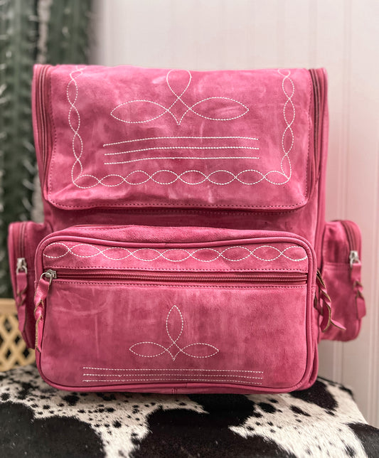 Boot Stitch Leather Backpack *Pink