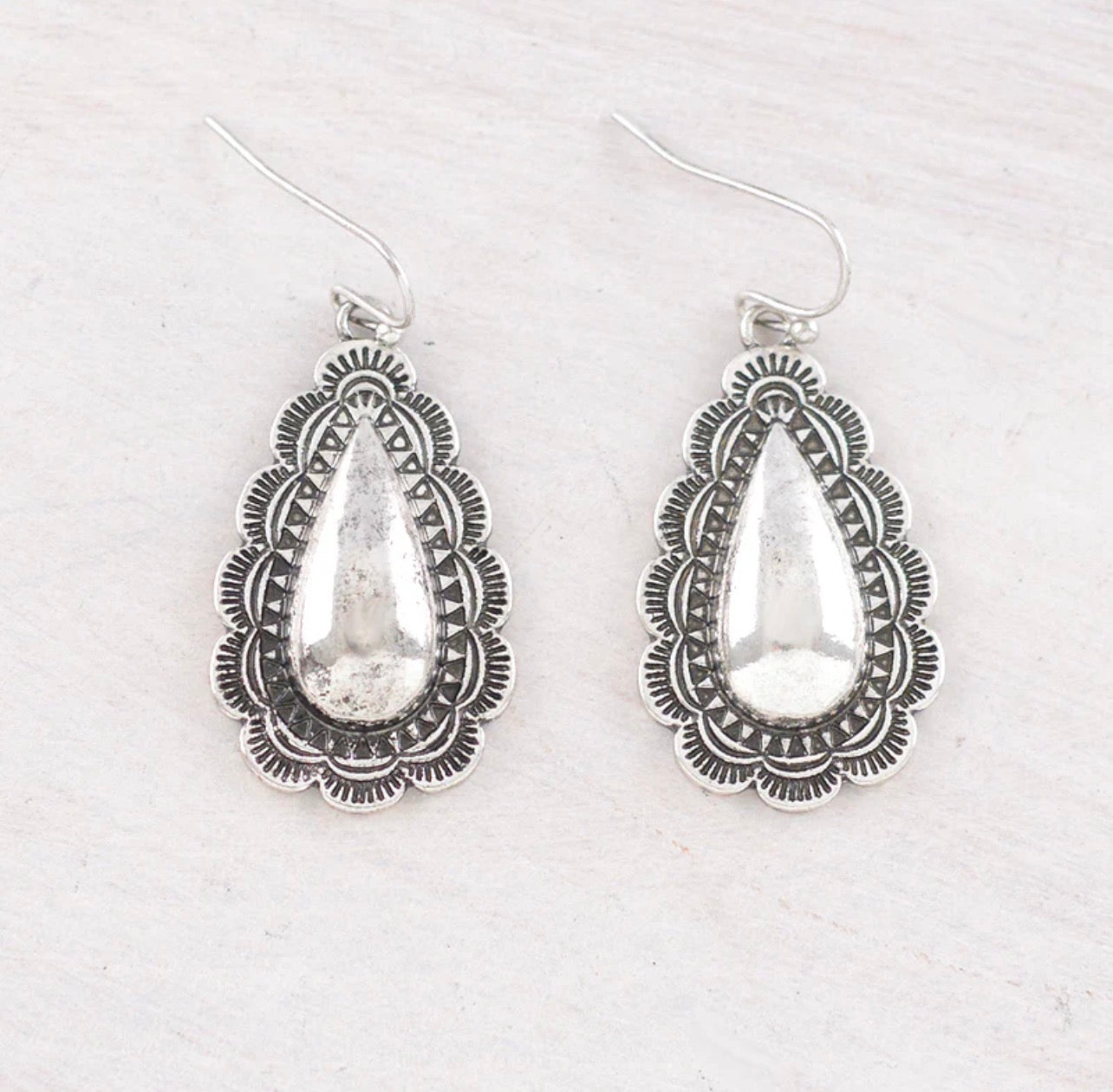 Scalloped Teardrop Concho Earrings