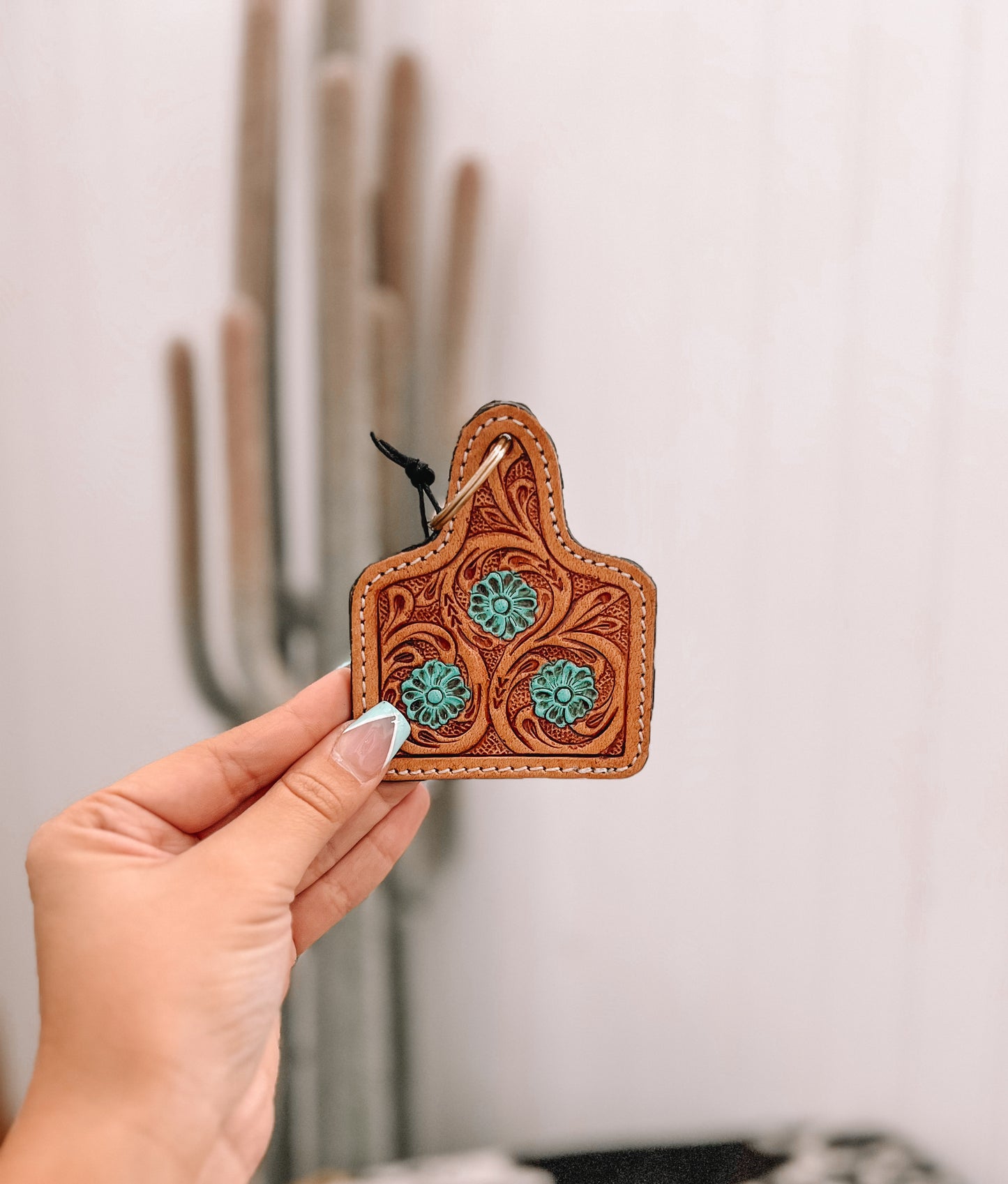 Blooms Trio Hand-tooled Leather Keychain