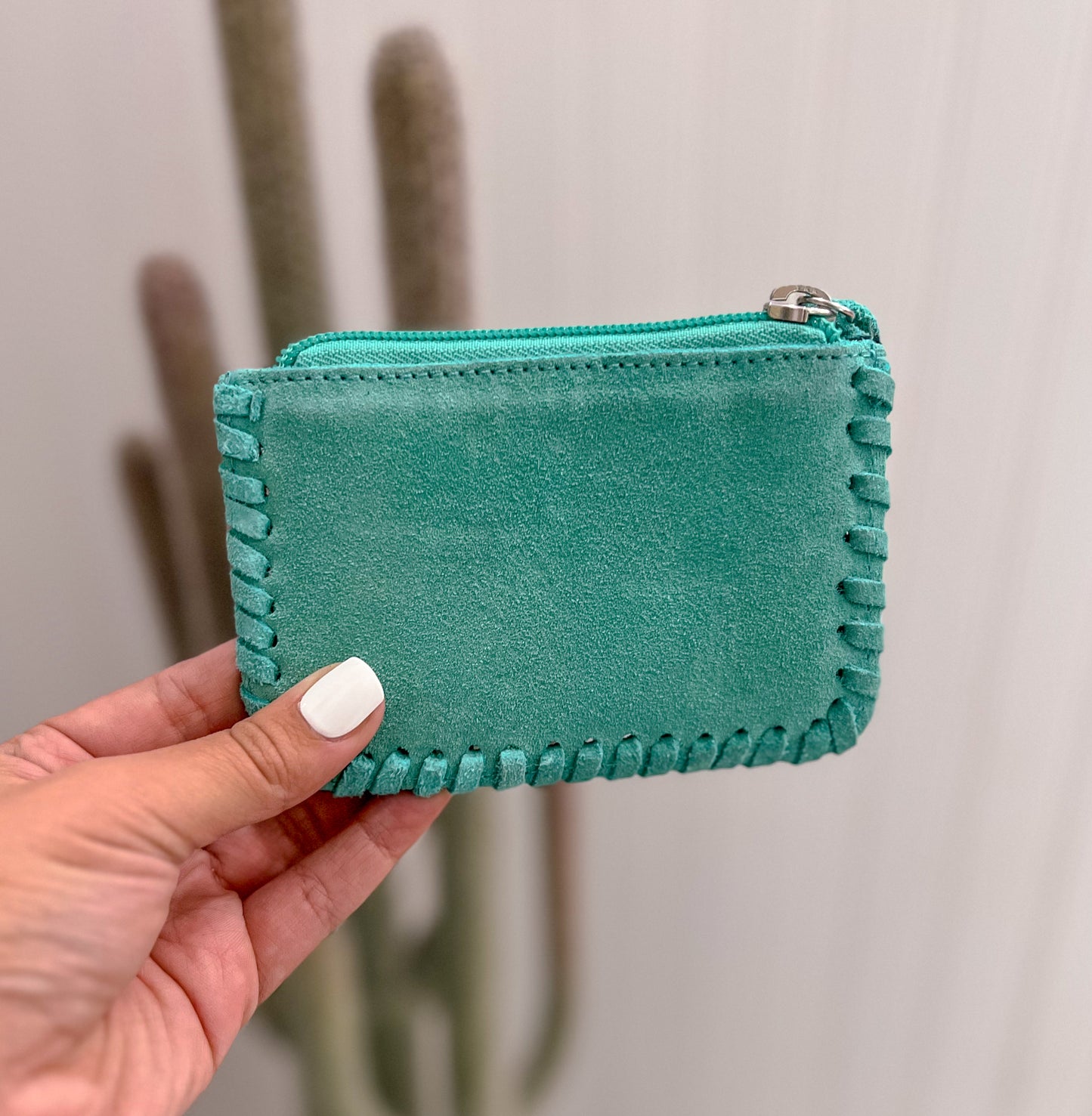 Turquoise Boot Stitch Card Pouch