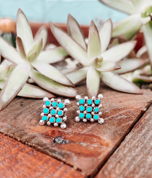 Zuni Turquoise Sterling Silver Snake Eye Earrings