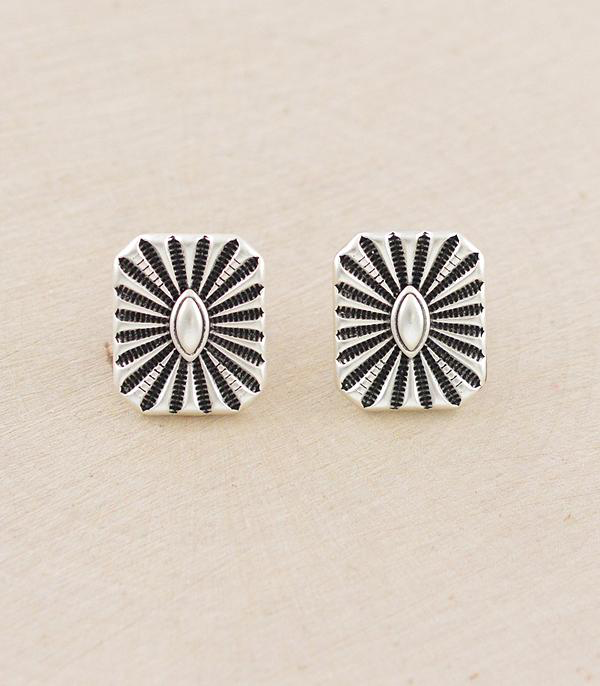 Western Square Concho Earrings