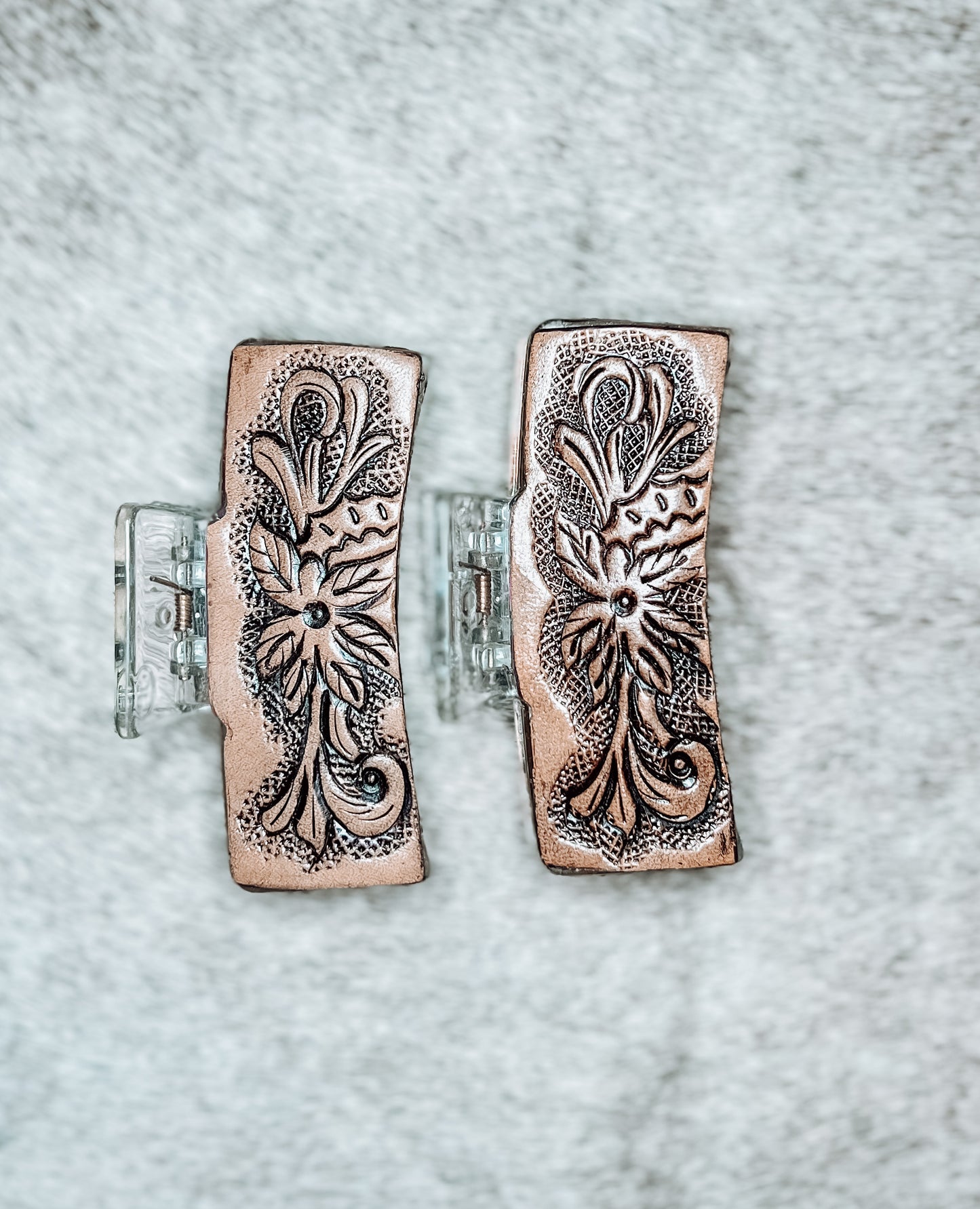 Floral Tooled Leather Claw Clip