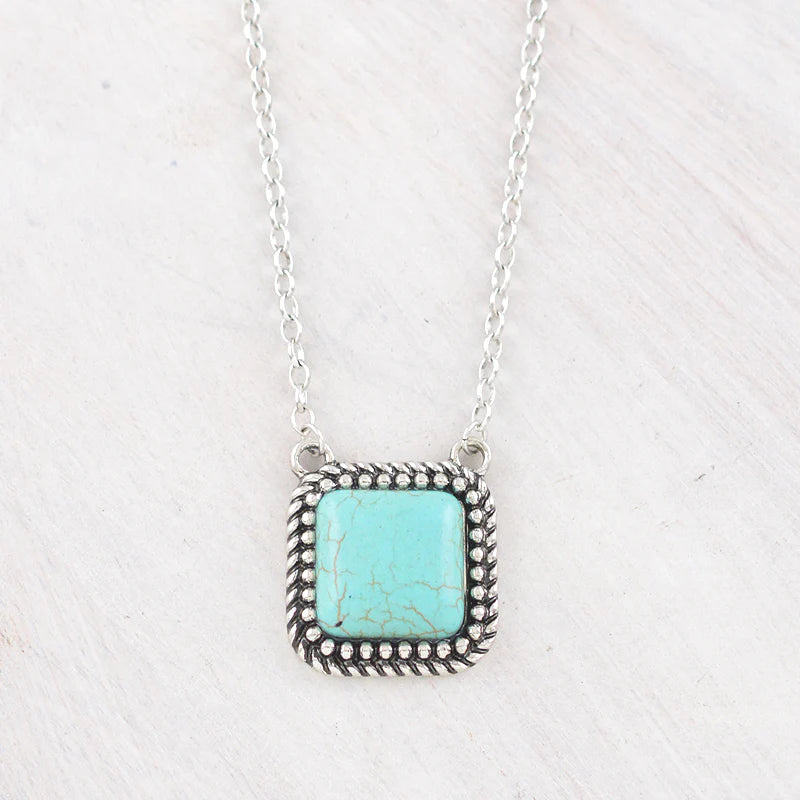 Turquoise Square Pendant Necklace
