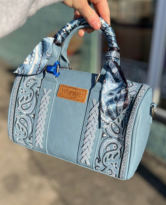 Wrangler Paisley Print Barrel Crossbody Bag *Jean