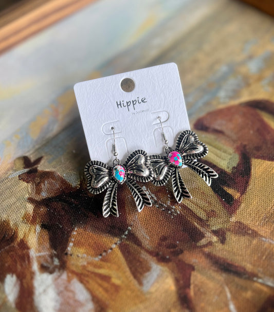 Semi Stone Bow Earrings