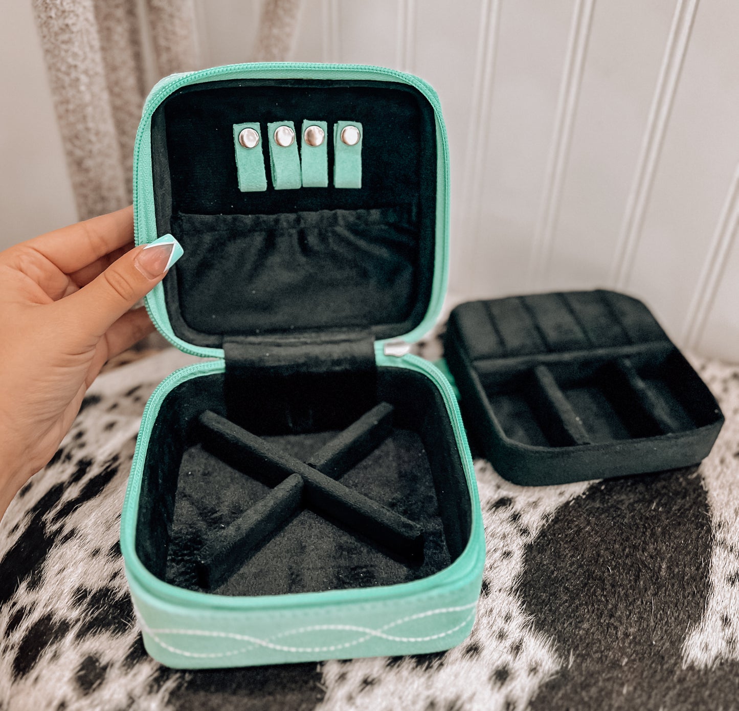 Turquoise Boot Stitch Square Jewelry Box