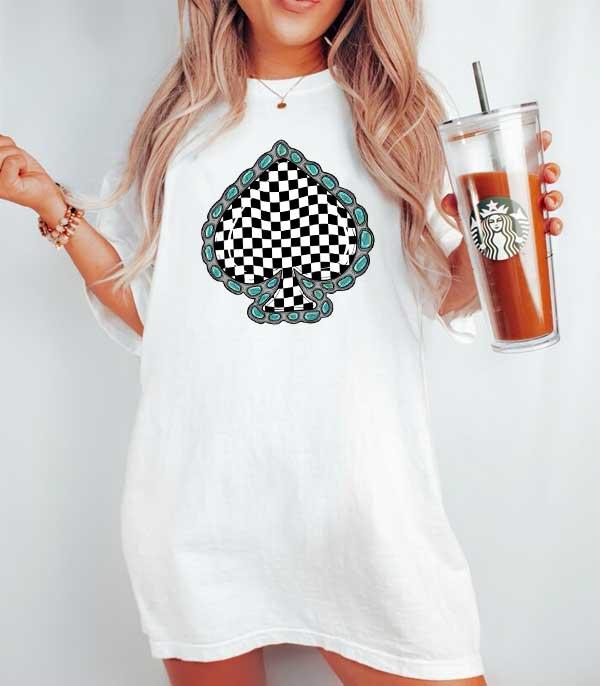 Black Checkered Turquoise Ace Graphic Tee