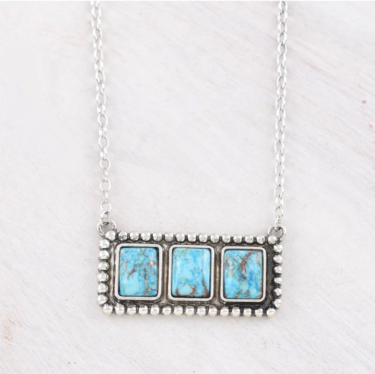 3 Stone Turquoise Bar Necklace