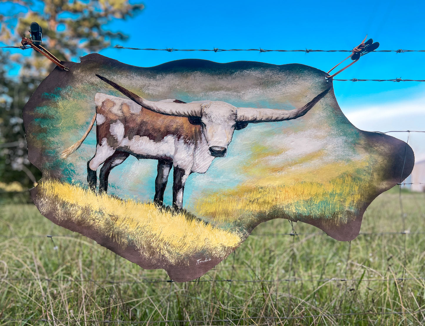 Longhorn Painted Leather Canvas