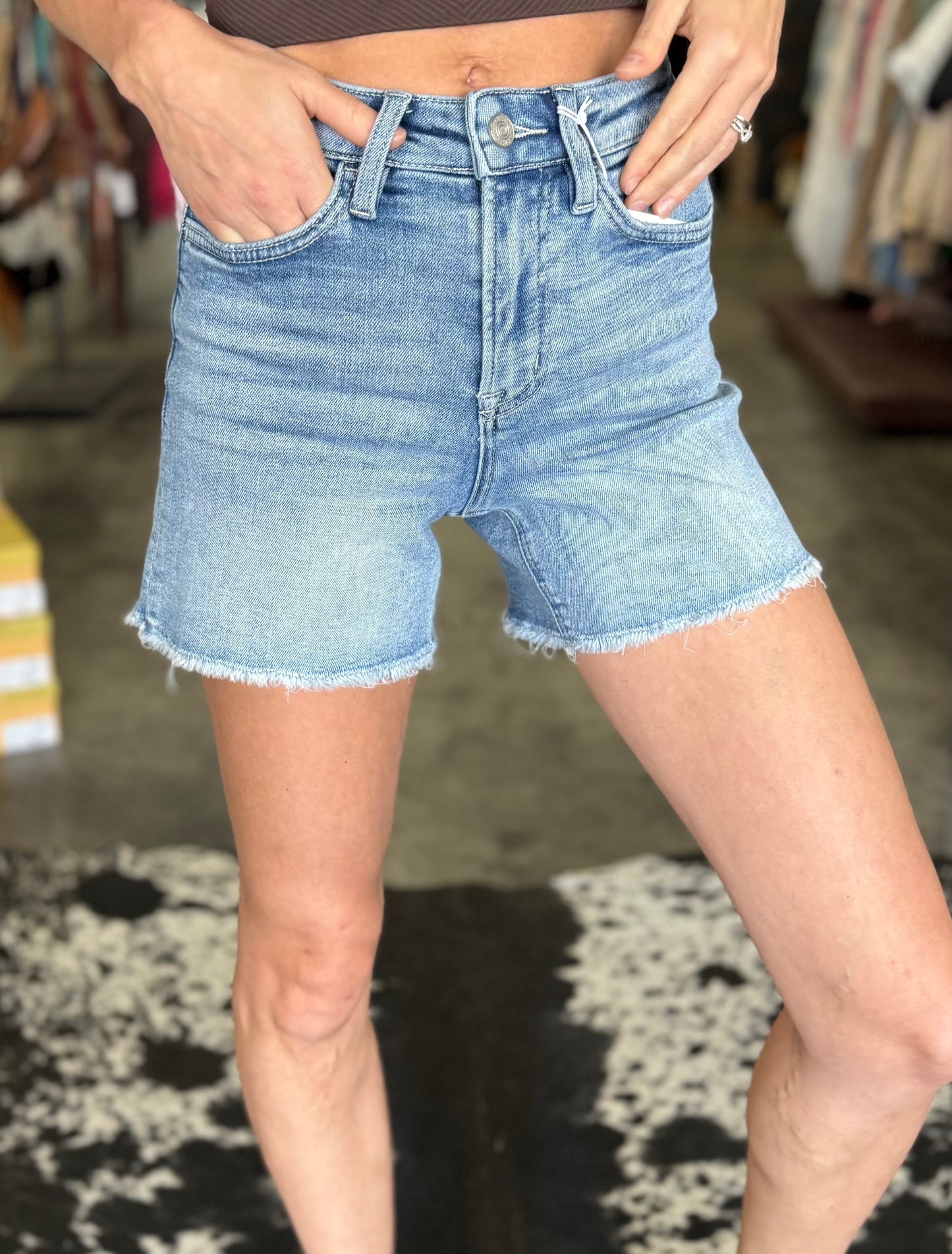 The Ruby Midi Denim Shorts
